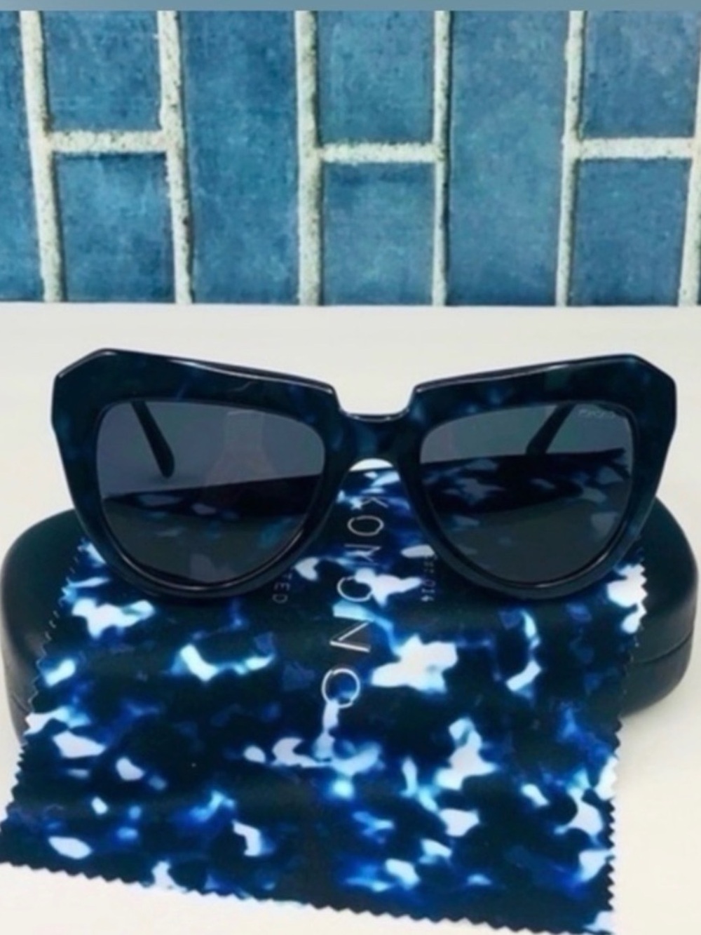 KOMONO Blue Tortoiseshell Cat Eye Sunglasses - Women - Picture 2 of 8